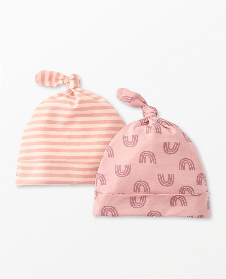 2-Piece Baby Layette Print Stretch Top Knit Beanie in HannaSoft™, Blush Pink Rainbow