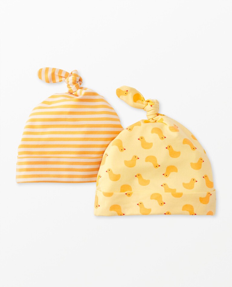 2-Piece Baby Layette Print Stretch Top Knit Beanie in HannaSoft™, Pepper the Duck on Limoncello