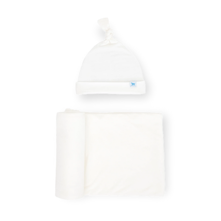 Stretch Knit Swaddle and Hat Set, White