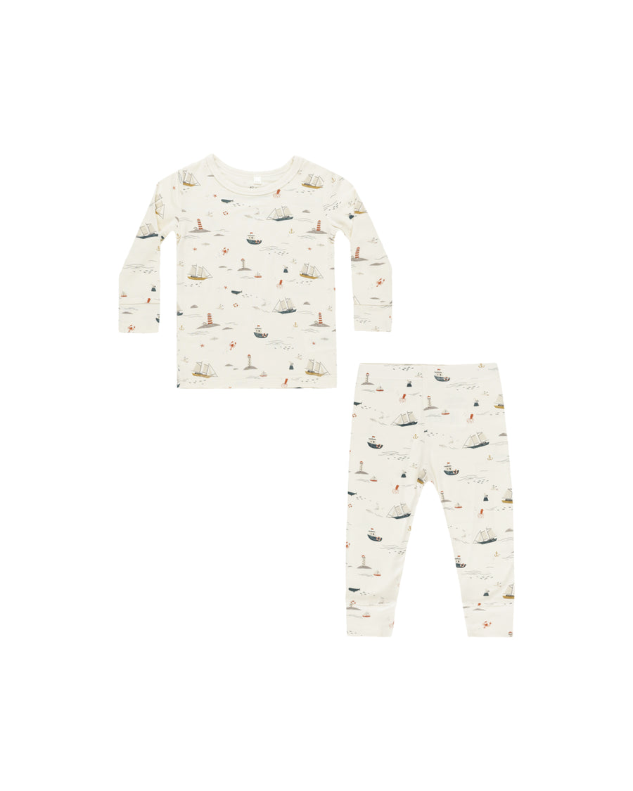 Rylee + Cru Nautical Long Sleeve Pajamas, Ivory |Mockingbird Baby & Kids