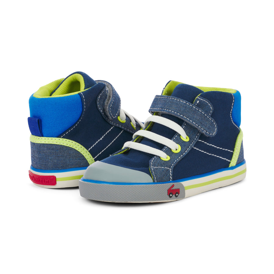 See Kai Run Dane High-top Sneaker, Blue/Lime |Mockingbird Baby & Kids