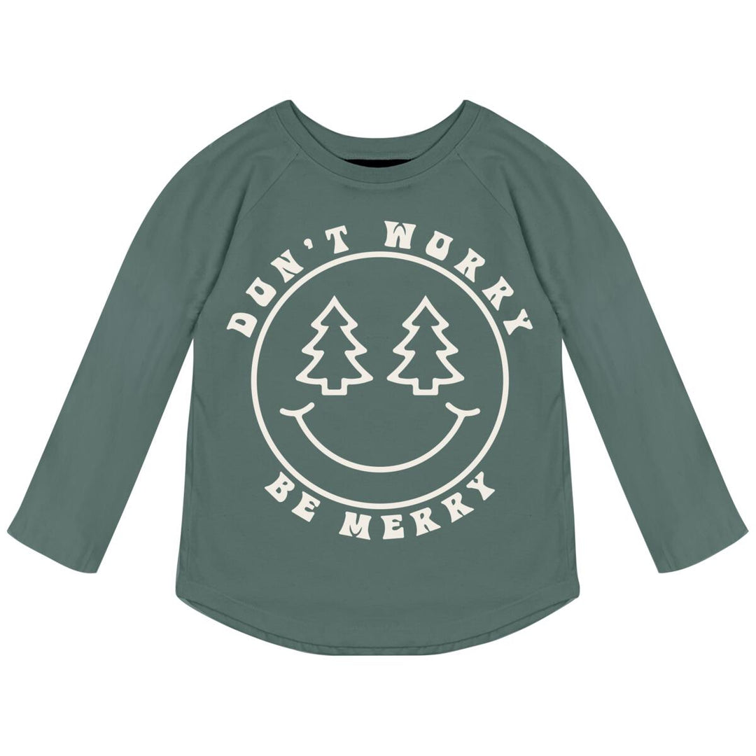 Be Merry Raglan Tee, Forest Green