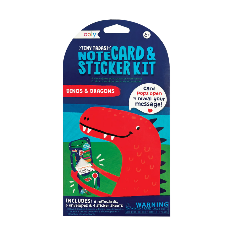 Ooly Tiny Tadas! Note Cards and Sticker Set - Dinos & Dragons |Mockingbird Baby & Kids