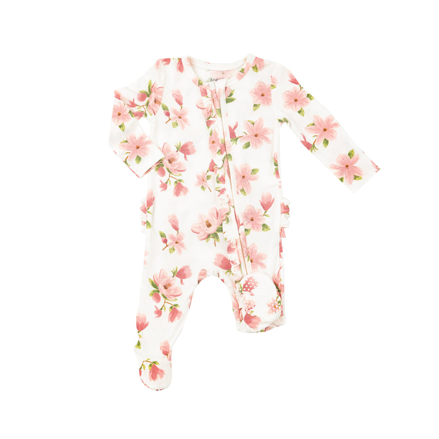 Angel Dear Sweet Magnolias Two Way Ruffle Zipper Footie |Mockingbird Baby & Kids
