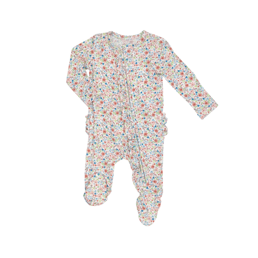 Angel Dear Dainty Floral Two Way Zipper Footie, Pink |Mockingbird Baby & Kids