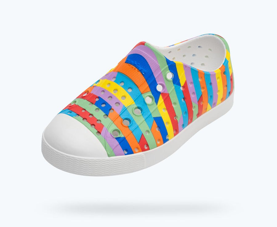 Native Shoes Jefferson Sugarlite™ Print Slip-Ons, Shell White/ Shell White/ Rainbow Multi Stripe 2 |Mockingbird Baby & Kids