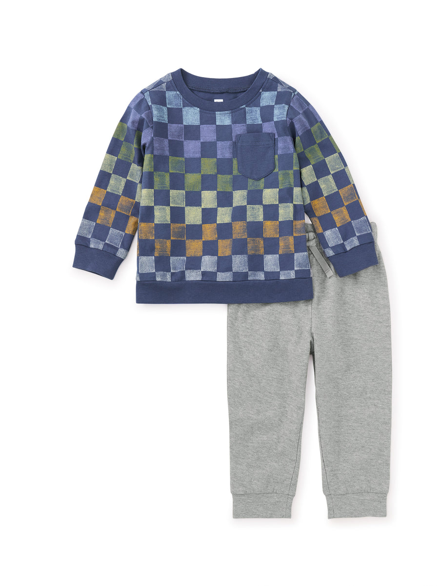 Tea Collection Long Sleeve Top & Pants Set, Rainbow Checkerboard |Mockingbird Baby & Kids