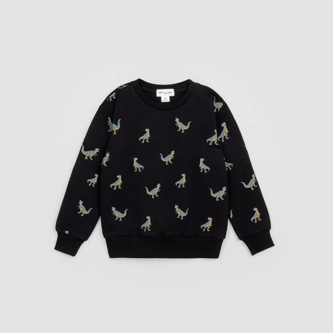miles the label. T-Rex Sweatshirt, Black |Mockingbird Baby & Kids