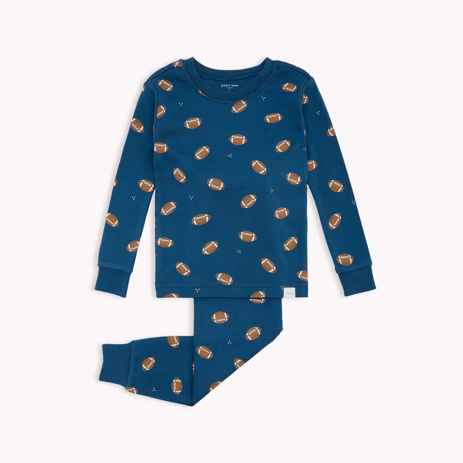 Petit Lem Football Pajama Set, Vintage Blue |Mockingbird Baby & Kids
