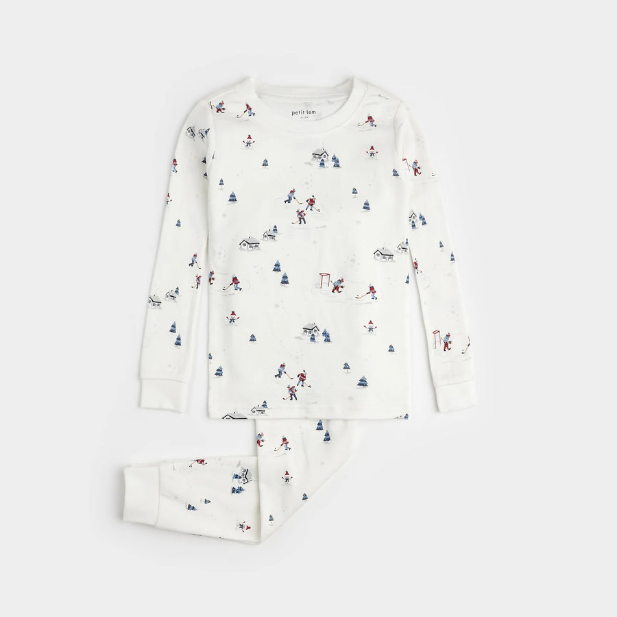 Petit Lem Pond Hockey Pajama Set, Off White |Mockingbird Baby & Kids Boutique