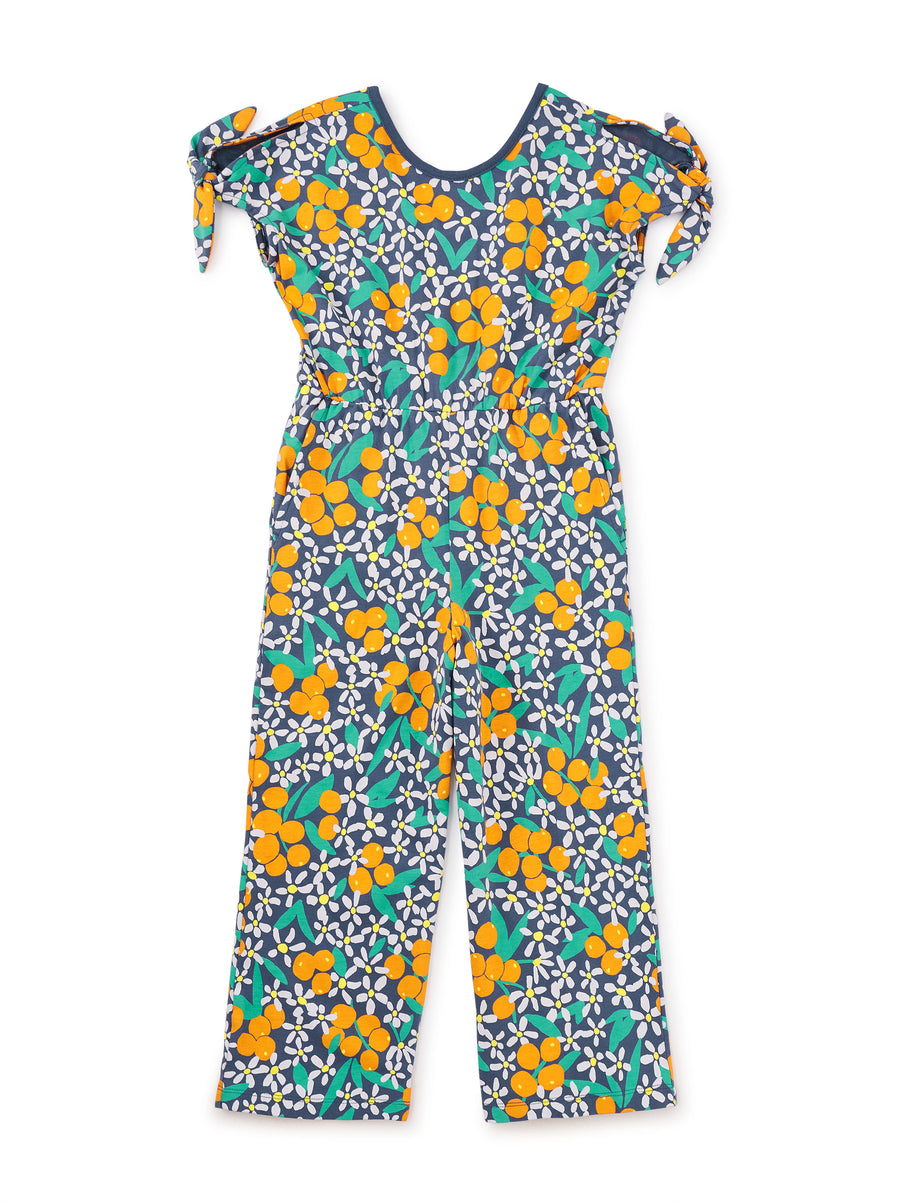 Tea Collection Tie Sleeve Jumpsuit, Orange Floral |Mockingbird Baby & Kids