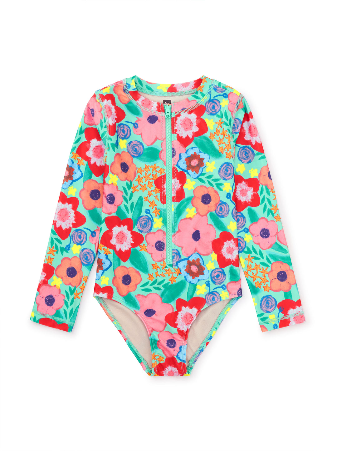 Tea Collection Long Sleeve Rash Guard One-Piece Swimsuit, Painterly Floral |Mockingbird Baby & Kids