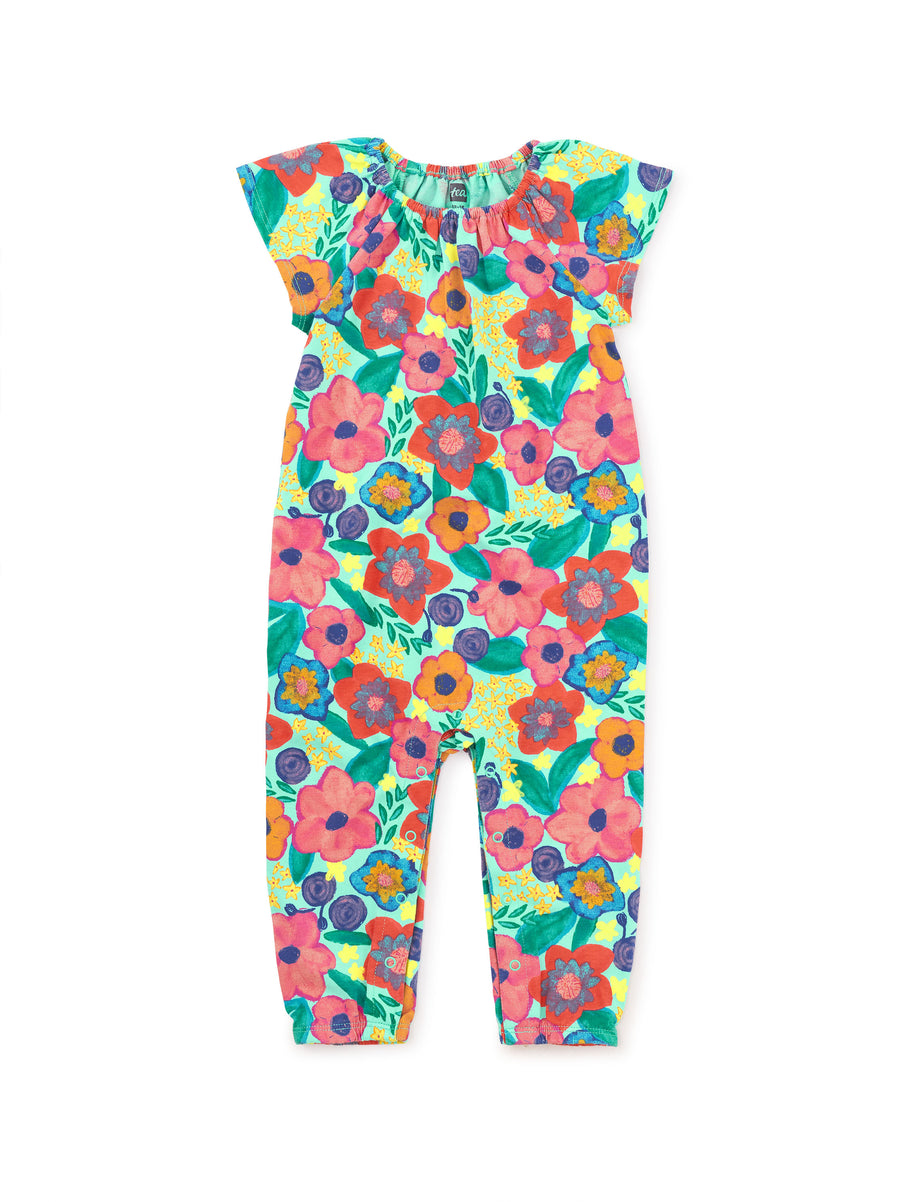Tea Collection Flutter Sleeve Baby Romper, Painterly Floral |Mockingbird Baby & Kids