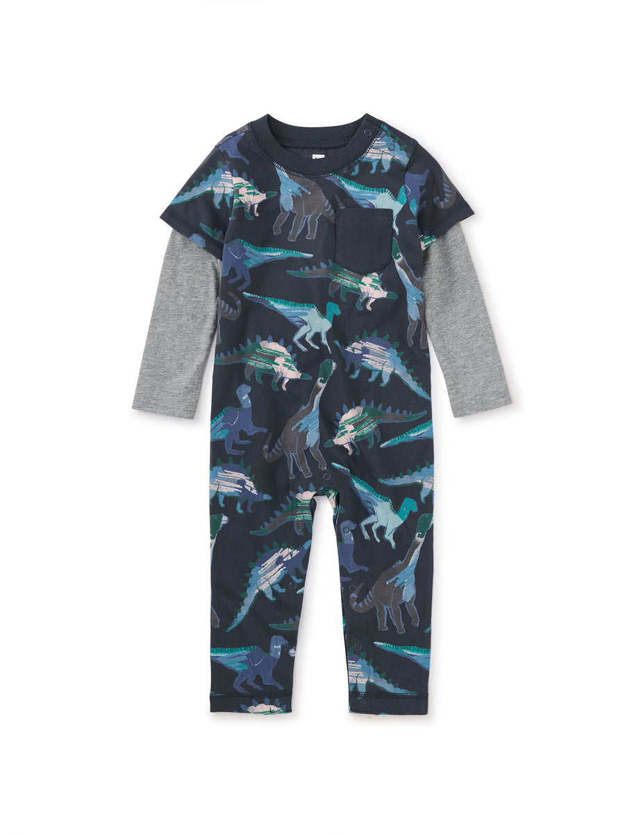 Tea Collection Layered Sleeve Baby Romper, Watercolor Dinosaurs |Mockingbird Baby & Kids