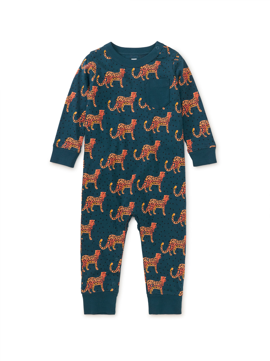 Tea Collection Long Sleeve Pocket Baby Romper, Anatolian Leopards |mockingbird baby & kids