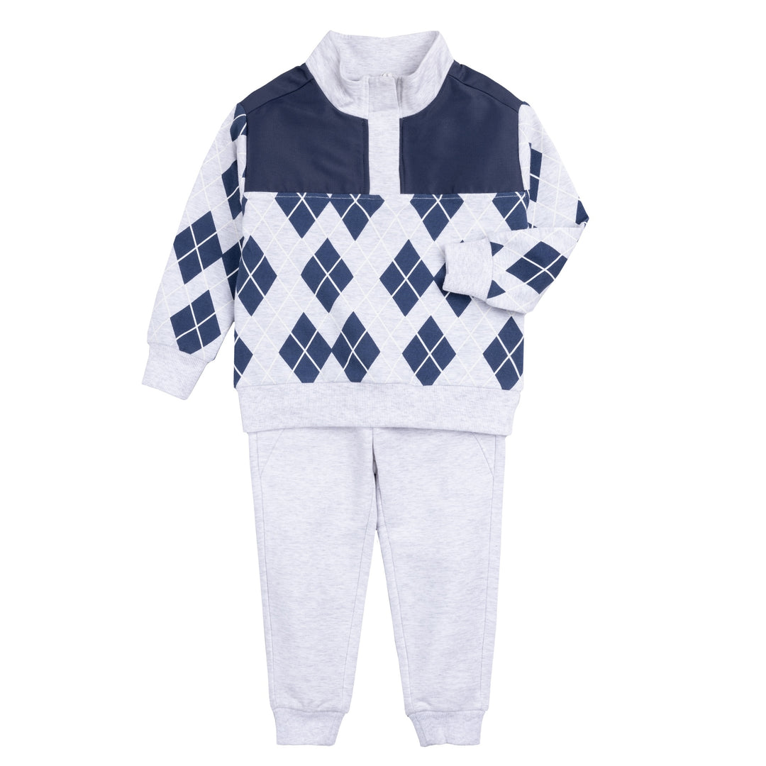 Argyle Zip Mock Jogger Set, Heather Grey