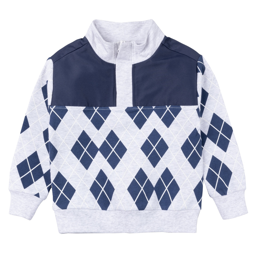 Argyle Print Quarter Zip Sweatshirt, Navy Blue