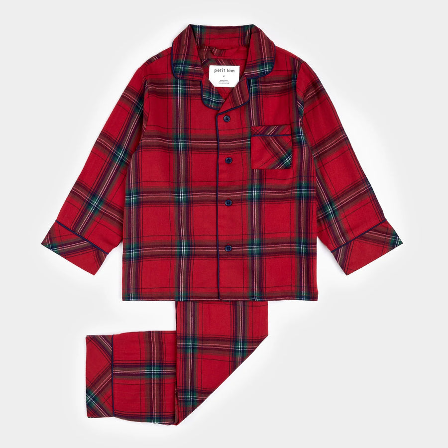 Petit Lem Scarlet Flannel Pajama Set, Red |Mockingbird Baby & Kids