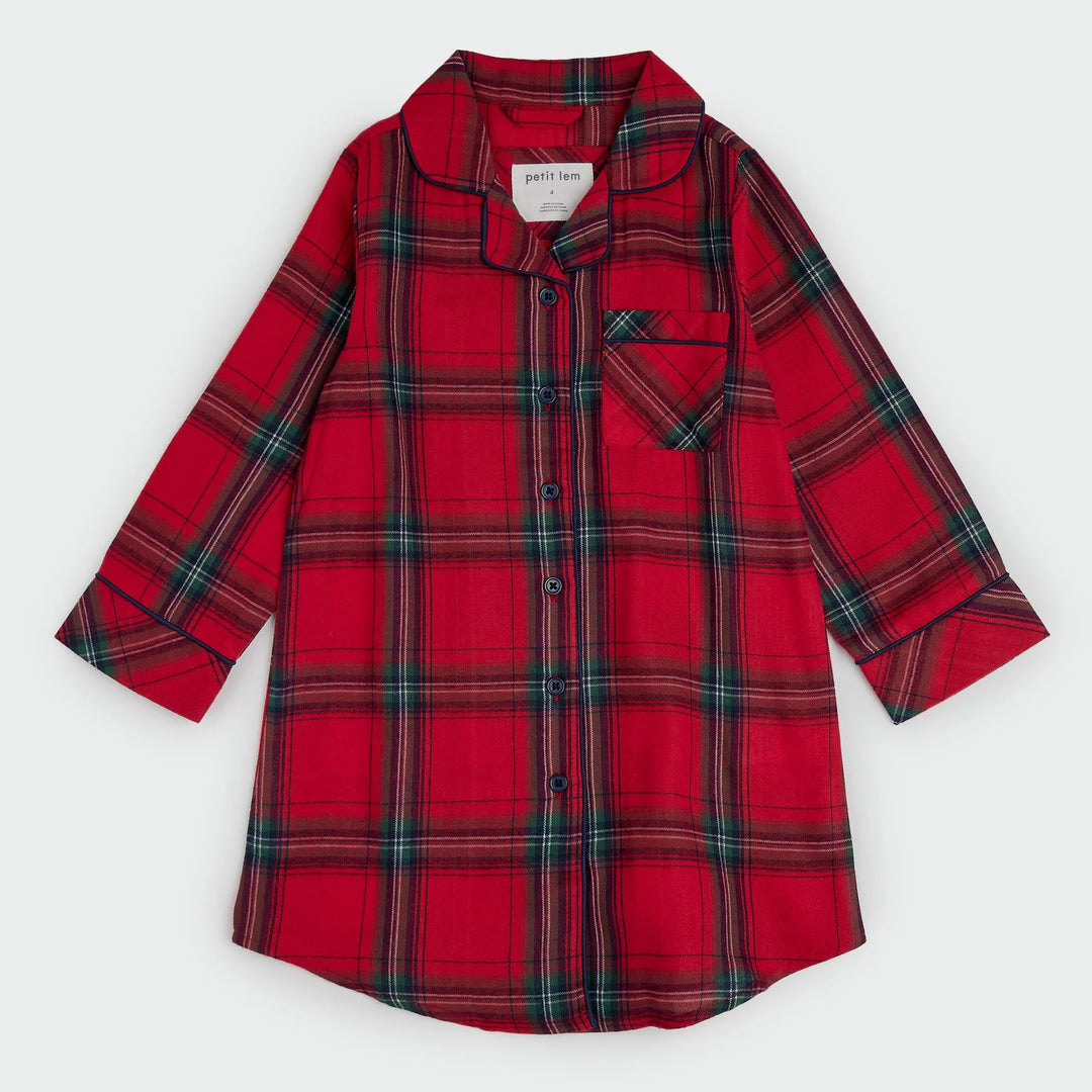 Petit Lem Scarlet Flannel Nightgown, Red |Mockingbird Baby & Kids