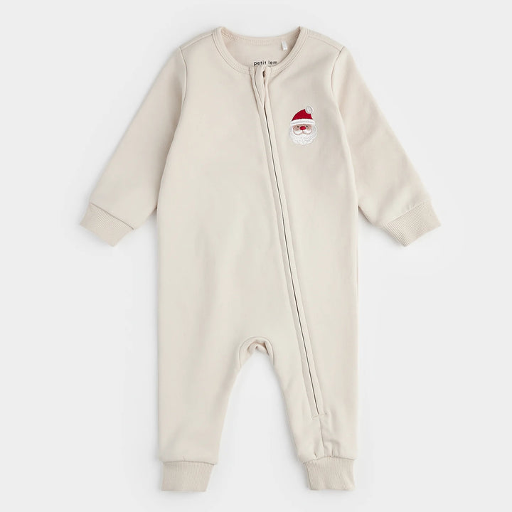 Petit Lem Santa Baby Fleece Playsuit, Creme |Mockingbird Baby & Kids