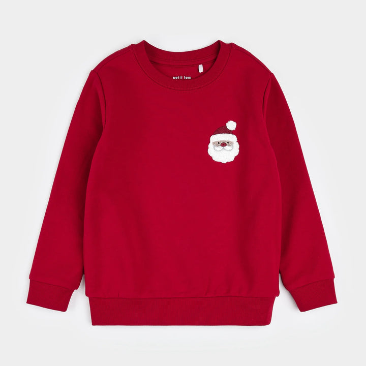 Petit Lem Embroidered Santa Sweatshirt, Red |Mockingbird Baby & Kids