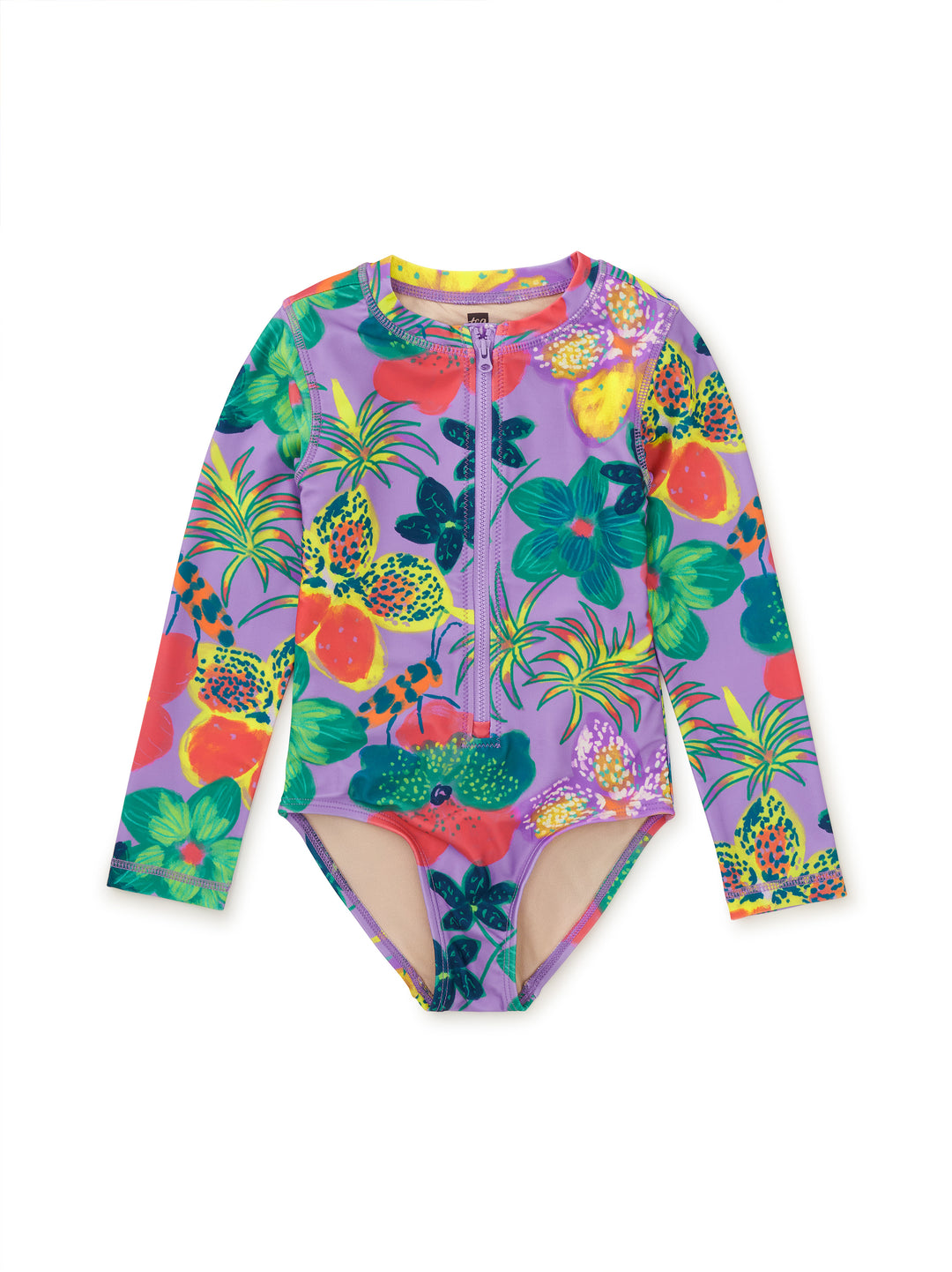Tea Collection Long Sleeve Rash Guard One-Piece Swimsuit, Hanging Flowers of Malindi |Mockingbird Baby & Kids