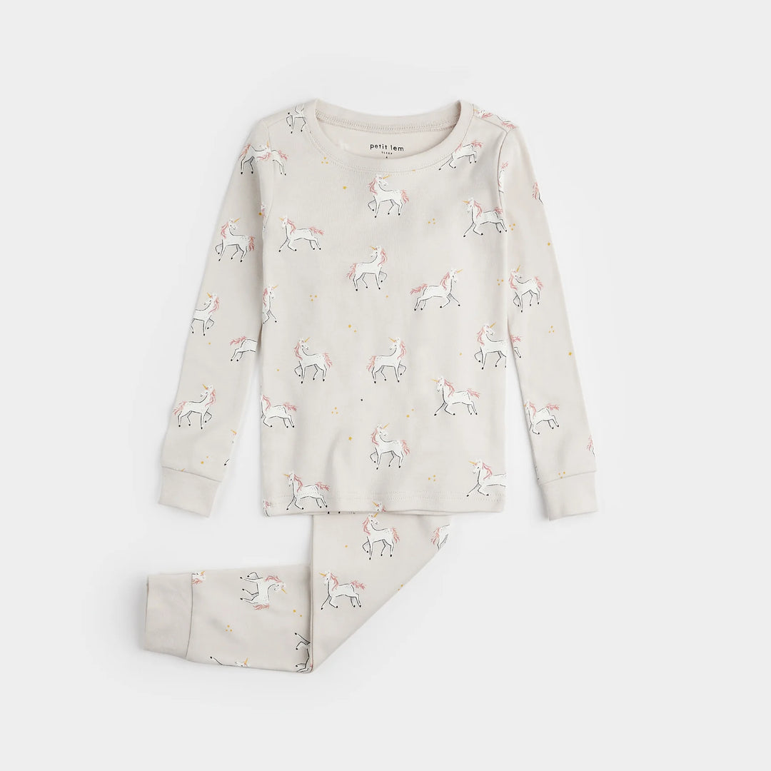 Unicorn Pajama Set, Cream