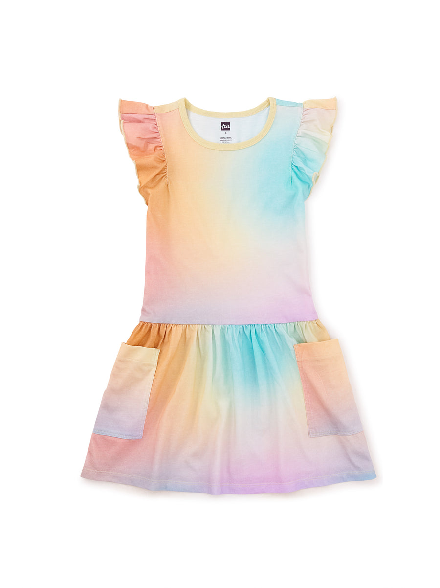 Tea Collection Flutter Sleeve Pocket Dress, Rainbow Gradient |Mockingbird Baby & Kids