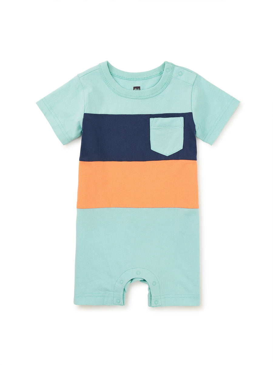 Tea Collection Pop Pocket Shortie Baby Romper, Canal Blue |Mockingbird Baby & Kids