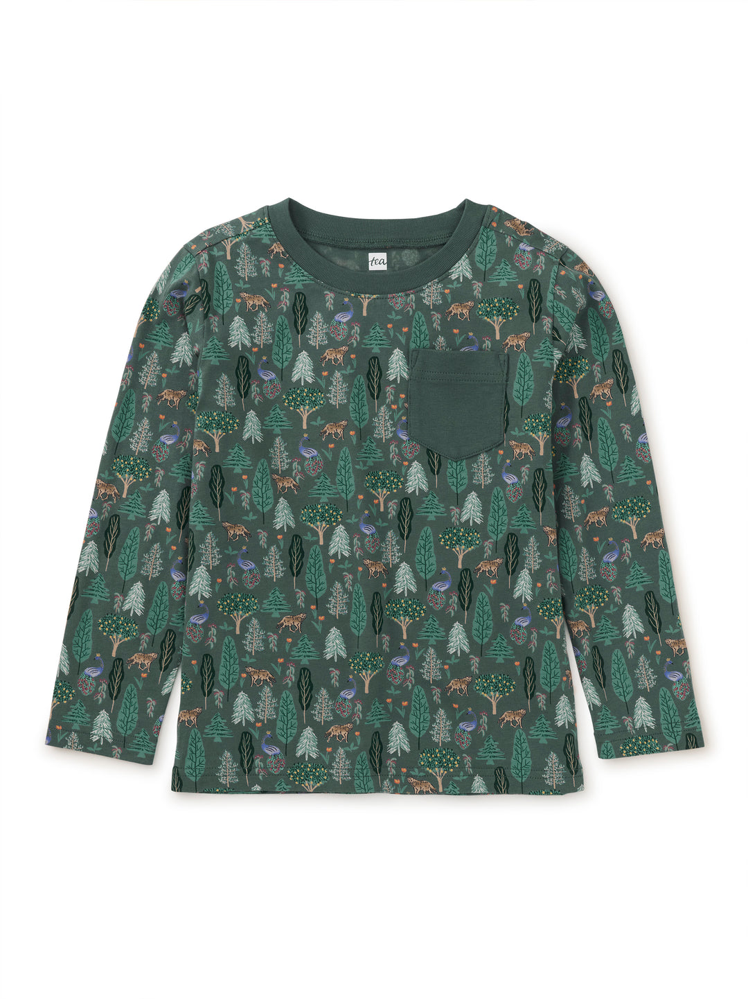 Tea Collection Long Sleeve Printed Pocket Tee, Turkish Forest Scene |mockingbird baby & kids