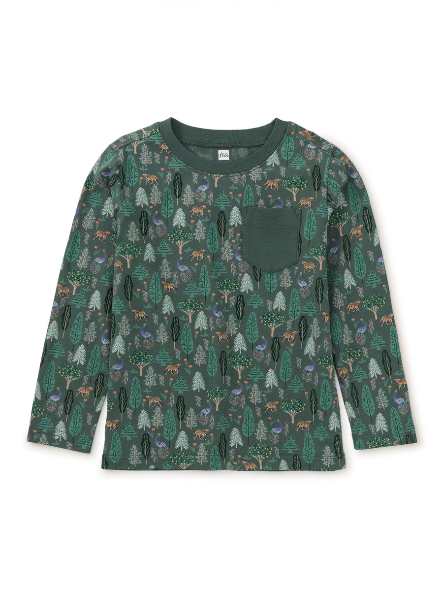 Tea Collection Long Sleeve Printed Pocket Tee, Turkish Forest Scene |Mockingbird Baby & Kids