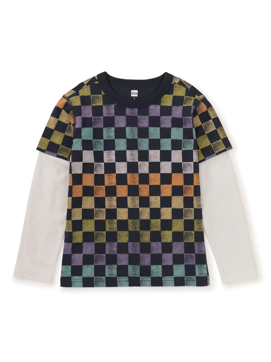 Tea Collection Printed Layered Sleeve Tee, Checkerboard |mockingbird baby & kids