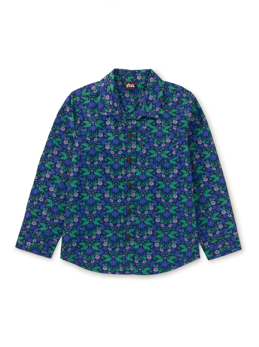 Tea Collection Printed Button Up Shirt, Dragon Floral |Mockingbird Baby & Kids