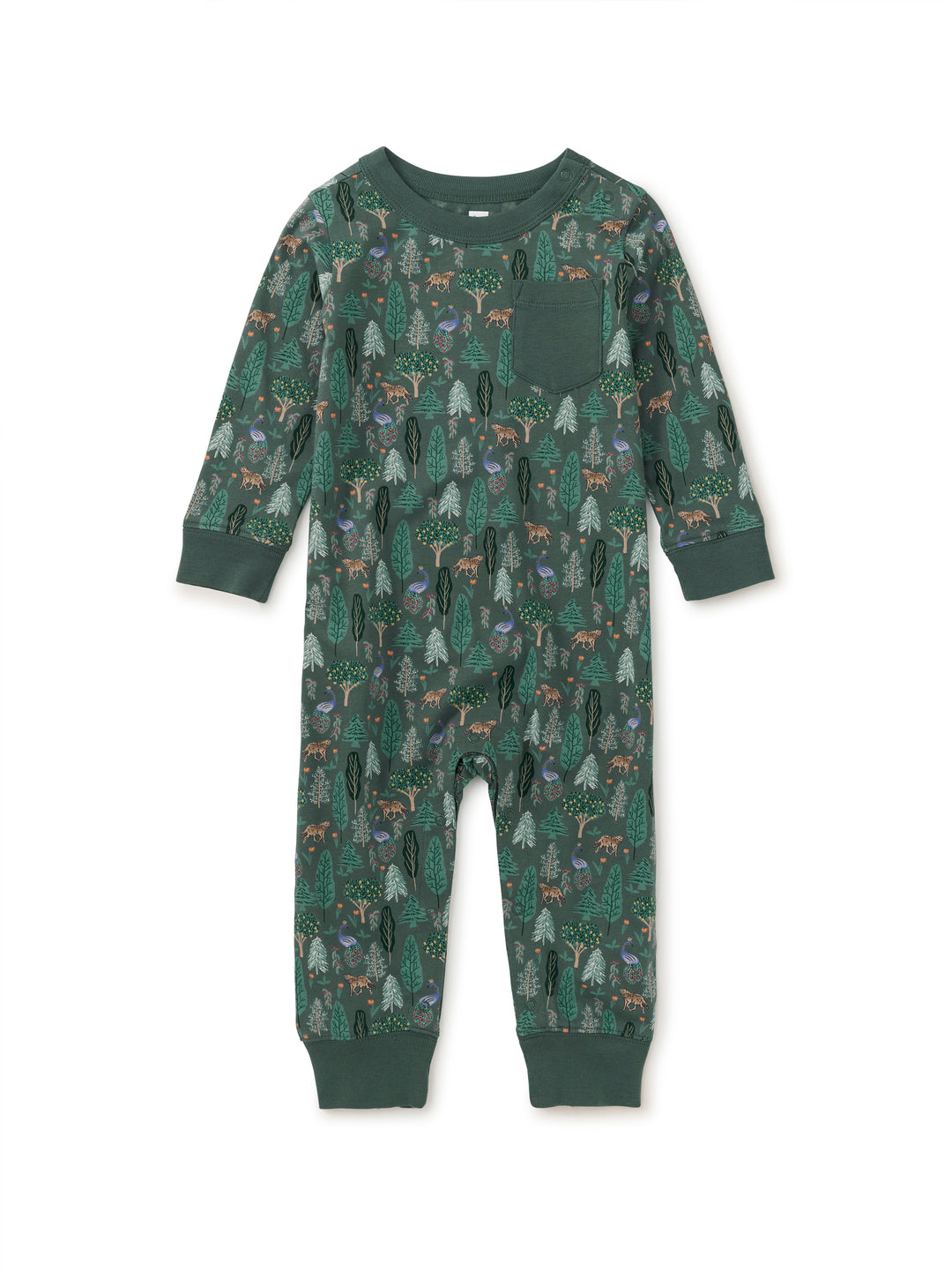 Tea Collection Long Sleeve Pocket Baby Romper, Turkish Forest Scene |mockingbird baby & kids