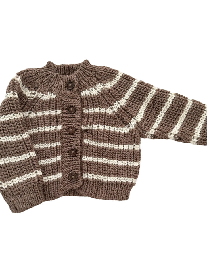 The Blueberry Hill Rib Knit Stripe Cardigan, Tan |Mockingbird Baby & Kids