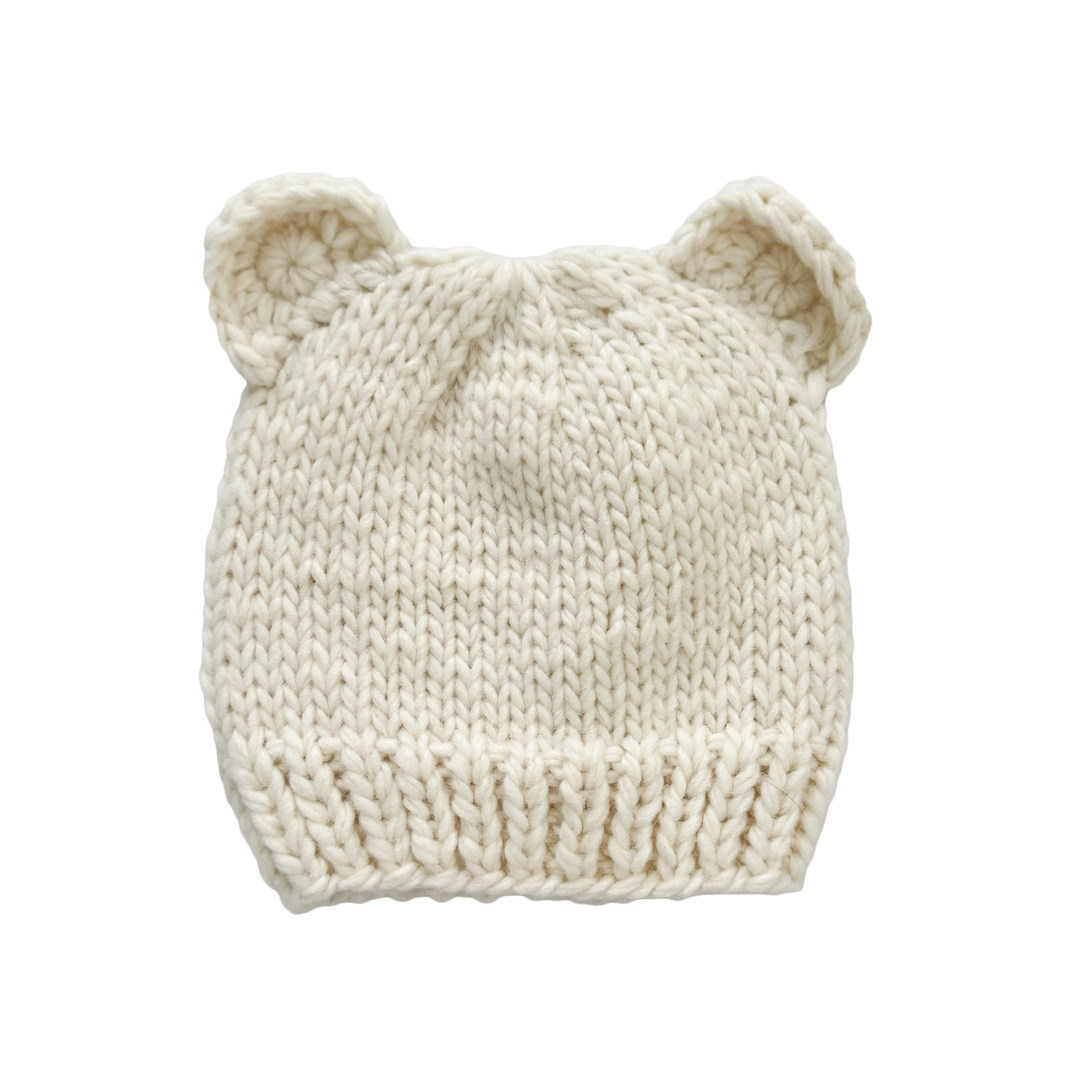 The Blueberry Hill Knit Bear Hat, Cream |Mockingbird Baby & Kids