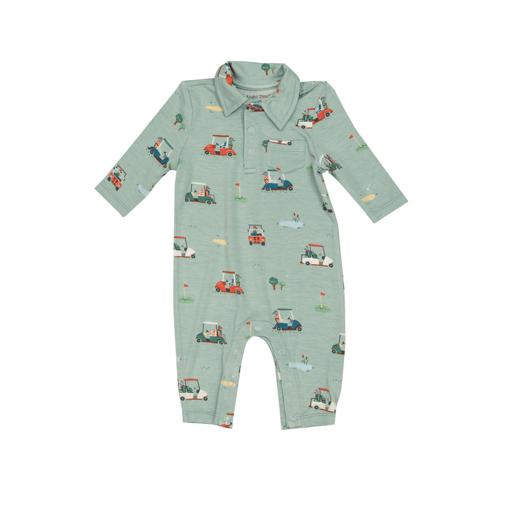 Angel Dear Golf Carts Polo Romper, Green |Mockingbird Baby & Kids