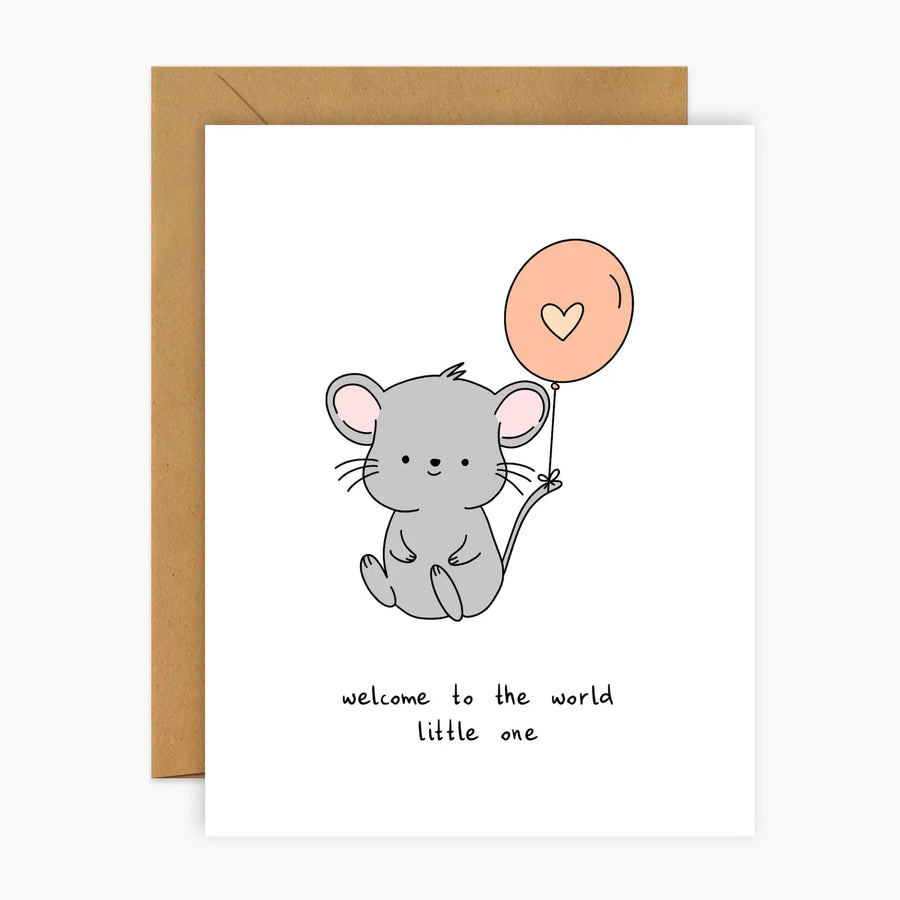 Footnotes Welcome To the World - Mouse with Balloon Baby Greeting Card |Mockingbird Baby & Kids Boutique
