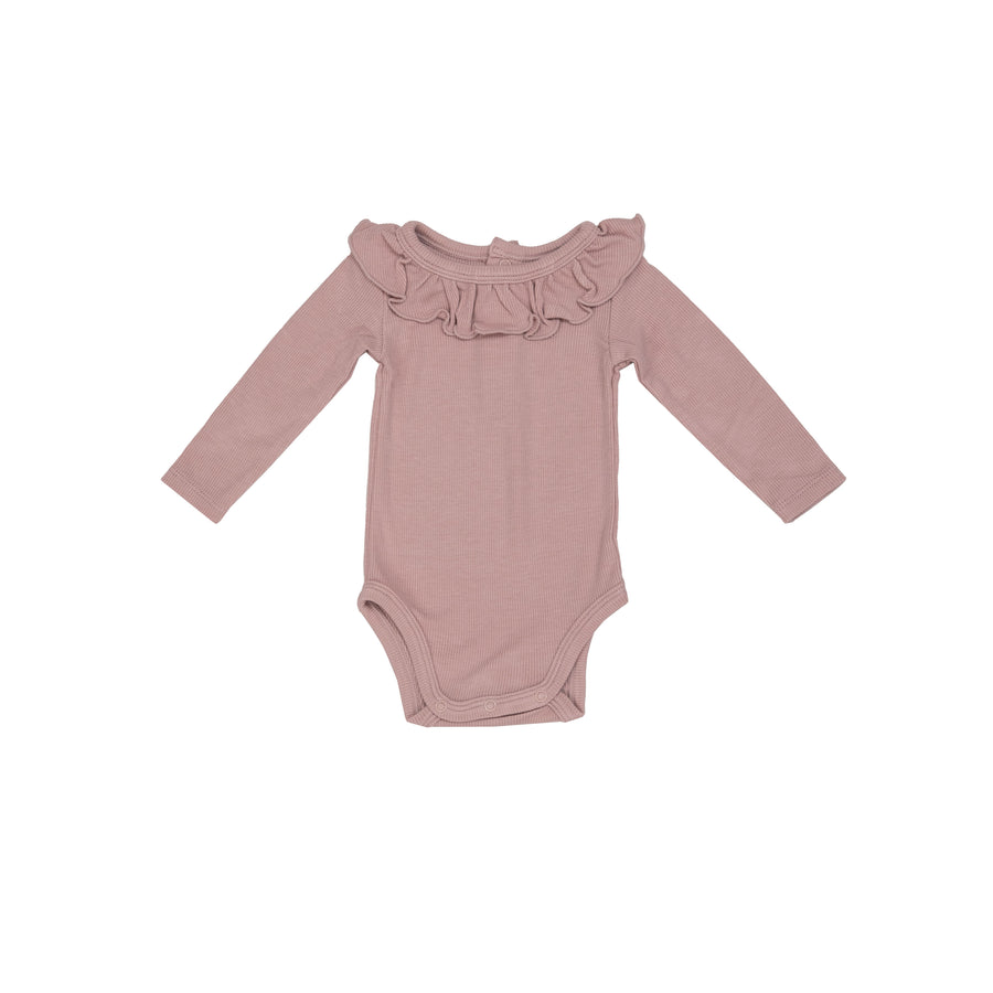 Angel Dear Ruffle Collar Ribbed Bodysuit, Silver Pink |Mockingbird Baby & Kids