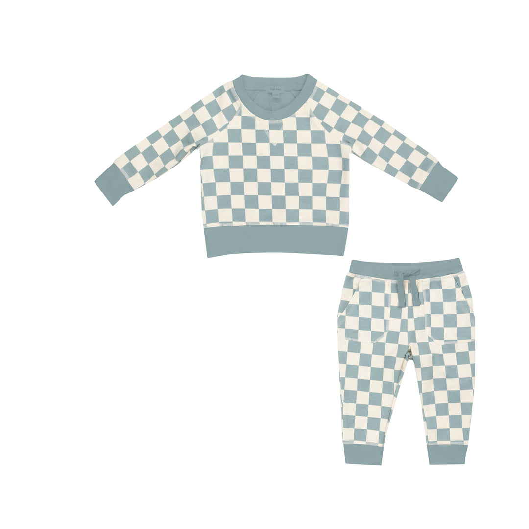 Angel Dear Gray Mist Checkerboard French Terry Sweatshirt + Jogger Set |Mockingbird Baby & Kids