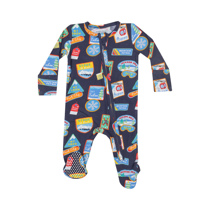 Angel Dear Vintage Ski Patches Two Way Zipper Footie |Mockingbird Baby & Kids