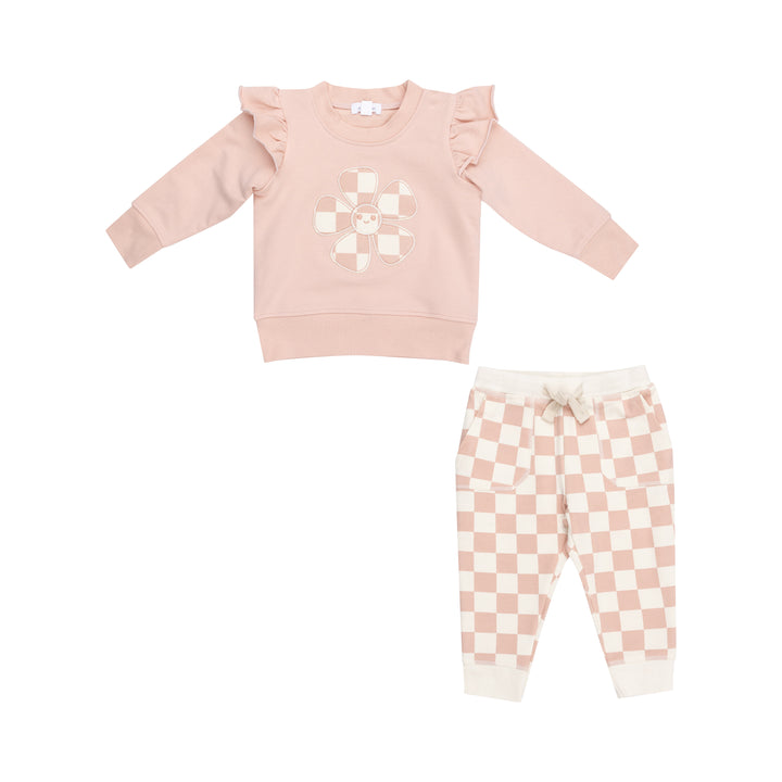 Angel Dear Pink Checkeroard Terry Sweatshirt + Jogger Set |Mockingbird Baby & Kids