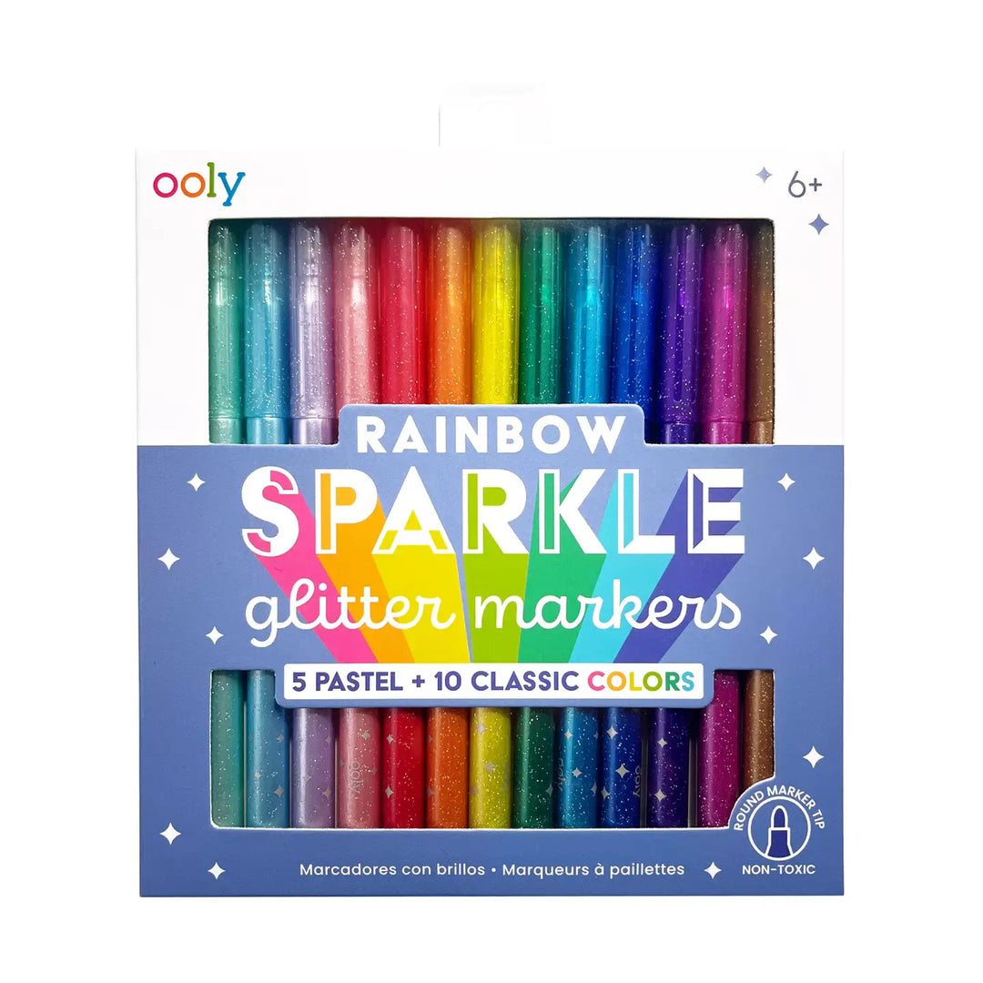 Rainbow Sparkle Glitter Markers, Set of 15