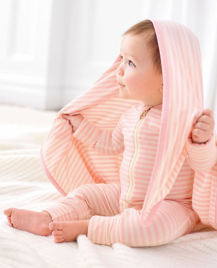 Baby Layette Striped Blanket in HannaSoft™, Ecru/Blush Pink