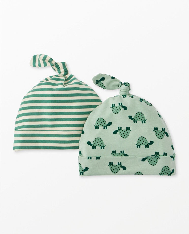 2-Piece Baby Layette Print Stretch Top Knit Beanie in HannaSoft™, Mini Turtle on Seafoam