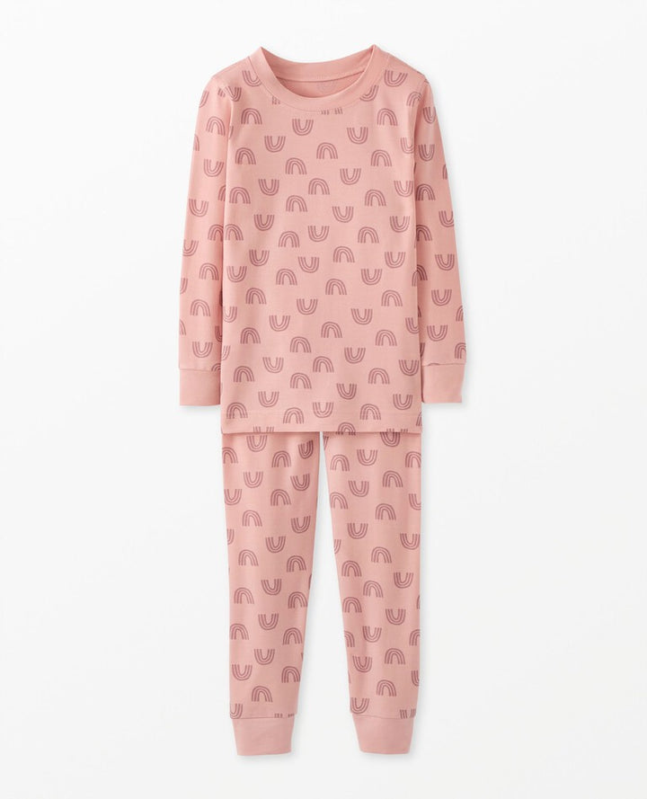 Kids Print Long John Pajama Set in HannaSoft™, Blush Pink Rainbow