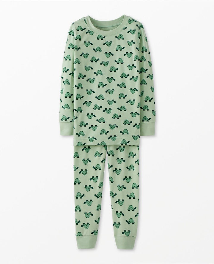 Kids Print Long John Pajama Set in HannaSoft™, Mini Turtle on Seafoam