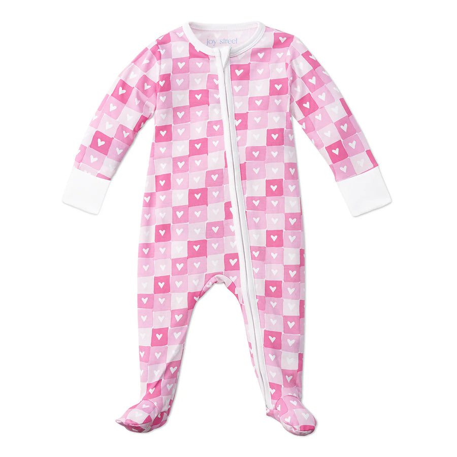 Joy Street Kids Pink Block Hearts Zip Baby Onesie |Mockingbird Baby & Kids