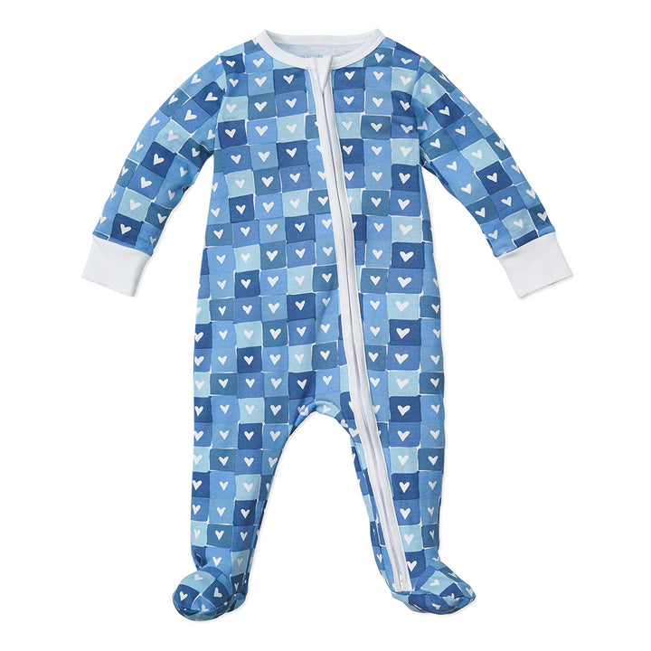 Joy Street Kids Blue Block Hearts Zip Baby Onesie |Mockingbird Baby & Kids