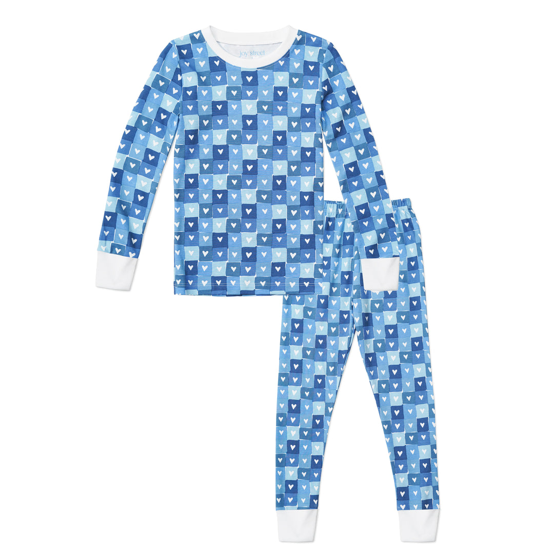 Joy Street Kids Blue Block Hearts Two Piece Pajamas |Mockingbird Baby & Kids